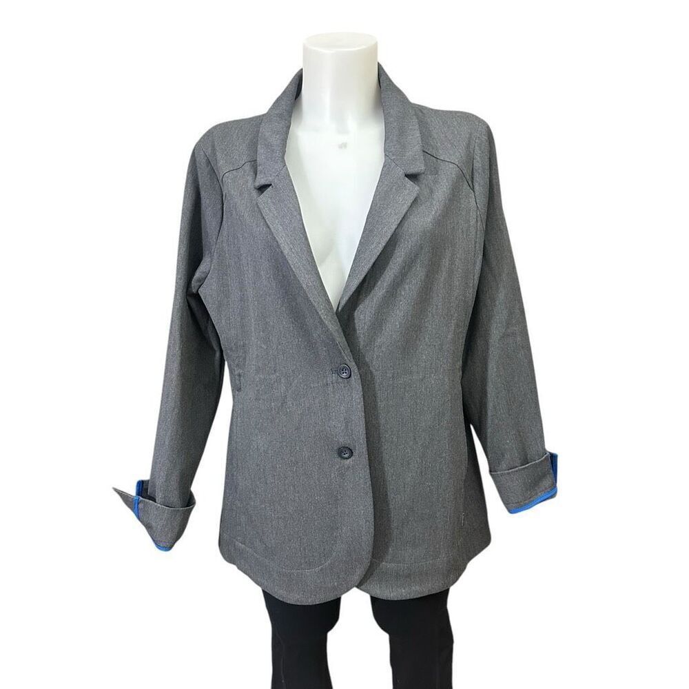 Eddie Bauer Gray Notched Collar Blazer‎ Jacket Casual Stretchy size XL Womens
